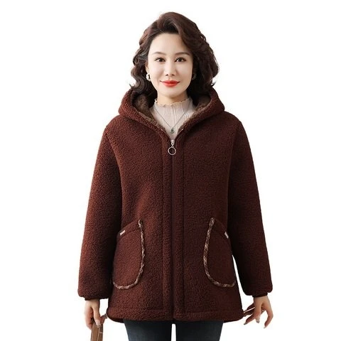 冬季新款加肥加大宽松舒适的双面绒妈妈连帽外套能穿到230斤