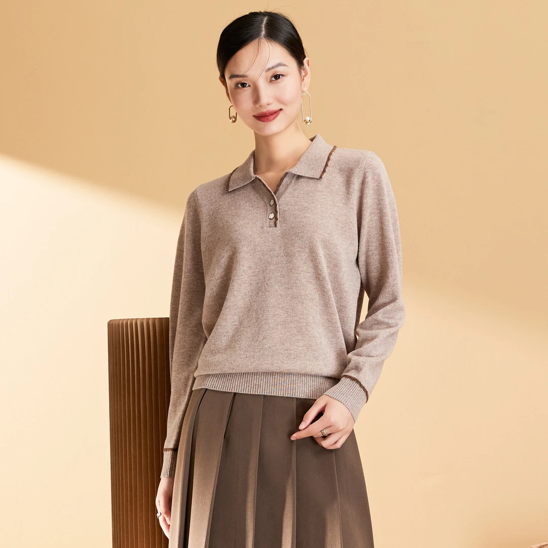 春竹25秋冬气质时尚长袖针织衫翻领女套衫宽松羊毛衫女士保暖毛衣