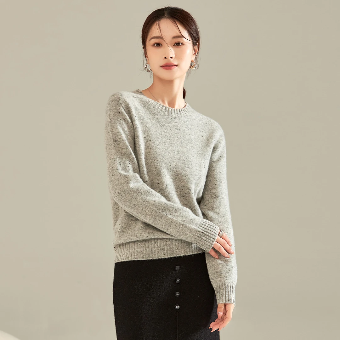 春竹2024秋冬新款时尚长袖针织衫休闲宽松圆领女毛衣打底羊毛衫女