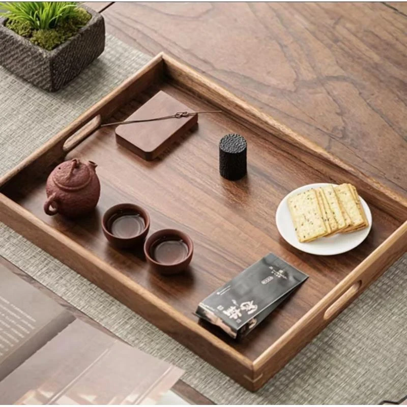 【加大号】胡桃木平耳提手茶盘托盘收纳盘端菜盘干泡盘中式40*30*4