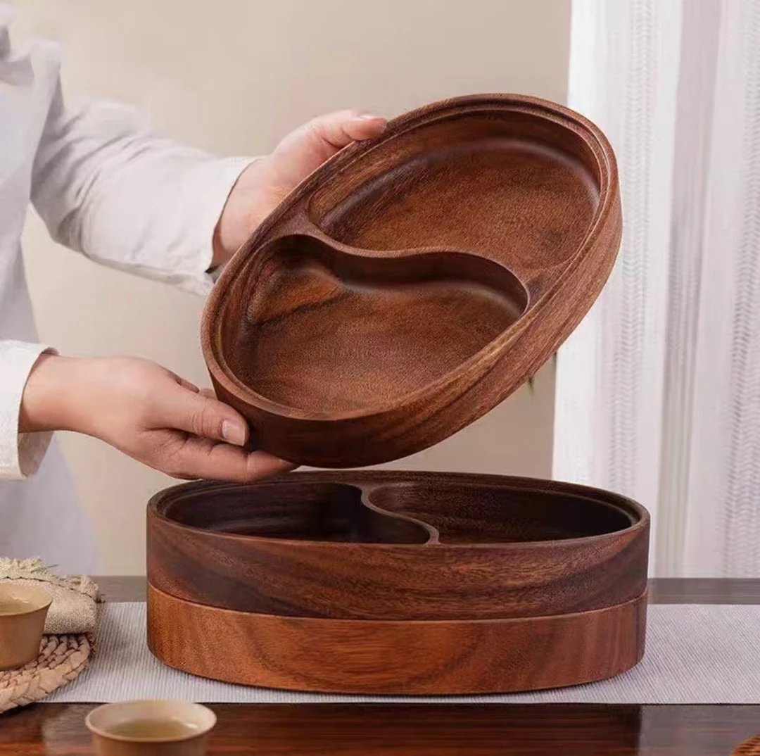 南美胡桃木椭圆太极盘果盘坚果盘瓜子盘干果盒一个装30*20*4.5cm
