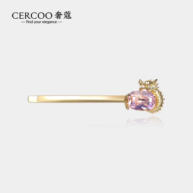Cercoo/奢蔻祥龙捧珠侧边一字刘海夹精致工艺水晶头饰复古发卡子