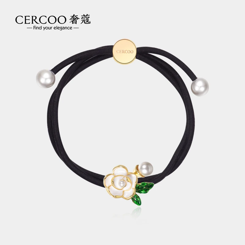 Cercoo/奢蔻幽幽栀玉手工滴油栀子花简约皮筋发绳头饰马尾发圈女