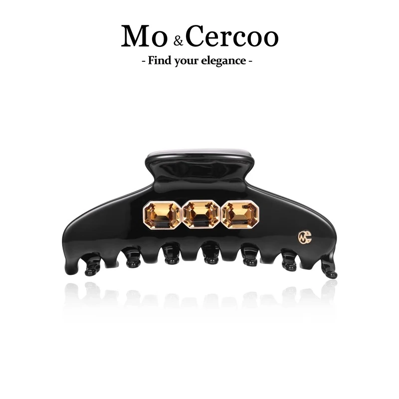 MoCercoo夏季新款抓夹水晶鲨鱼夹子简约通勤发夹盘发头饰黑色抓夹