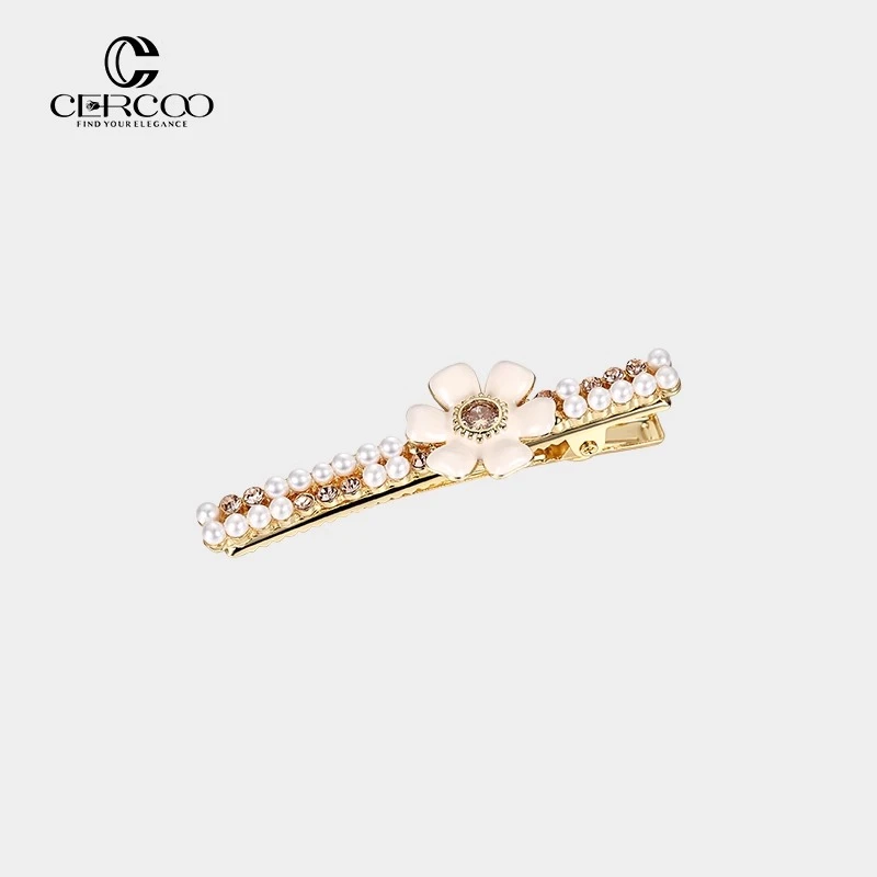 Cercoo/奢蔻雏菊清欢珍珠鸭嘴夹一字夹盘发侧边夹发卡刘海夹捏夹