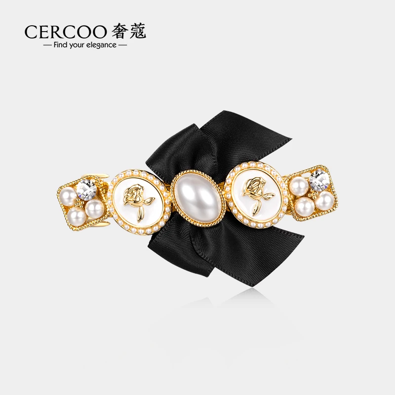 Cercoo/奢蔻高级感布艺蝴蝶结平行夹复古气质发夹女后脑勺头饰品
