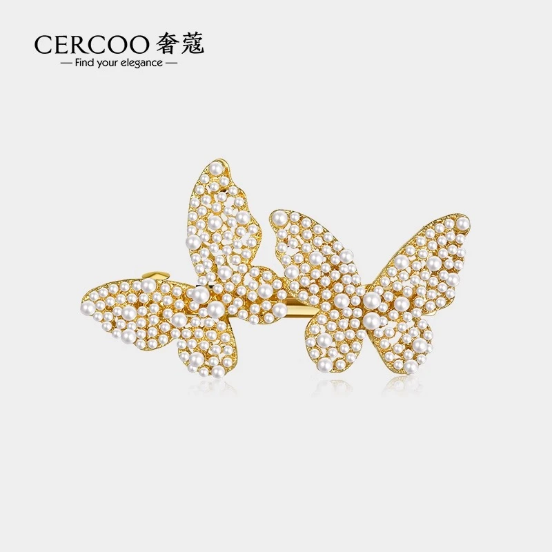 Cercoo/奢蔻珍珠礼赞系列蝴蝶珍珠发夹一字夹子侧边后脑勺发卡女