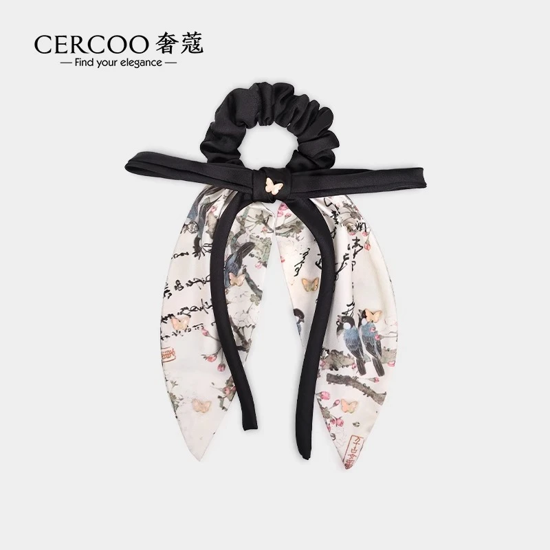Cercoo/奢蔻喜鹊登梅新中式优雅蝴蝶结发圈盘发马尾发绳头花发饰