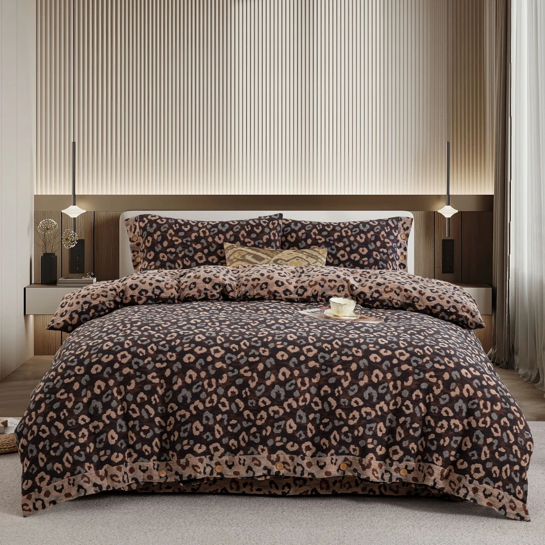 豹纹 双层纱四件套  母婴A类提花碎花复古双面工艺款四件套