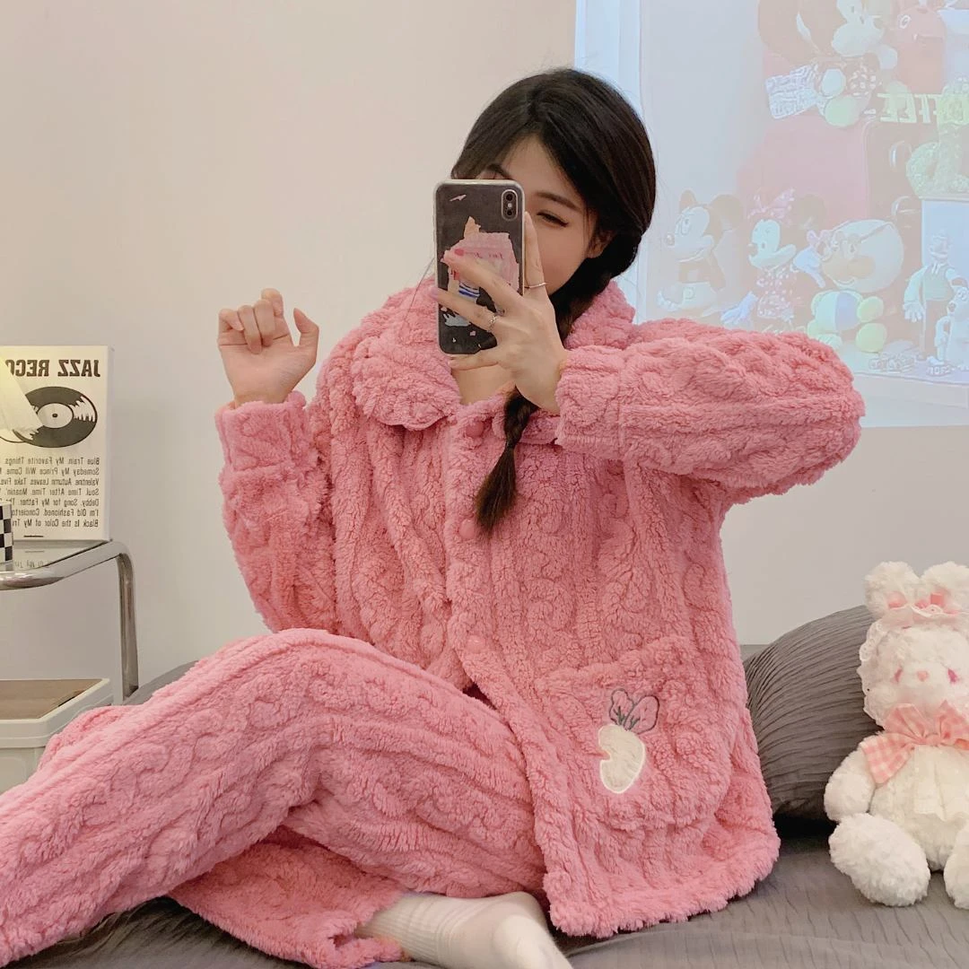 （达人专属）加厚小兔子爆款新款粉色睡衣可爱加绒女士甜美学生保暖