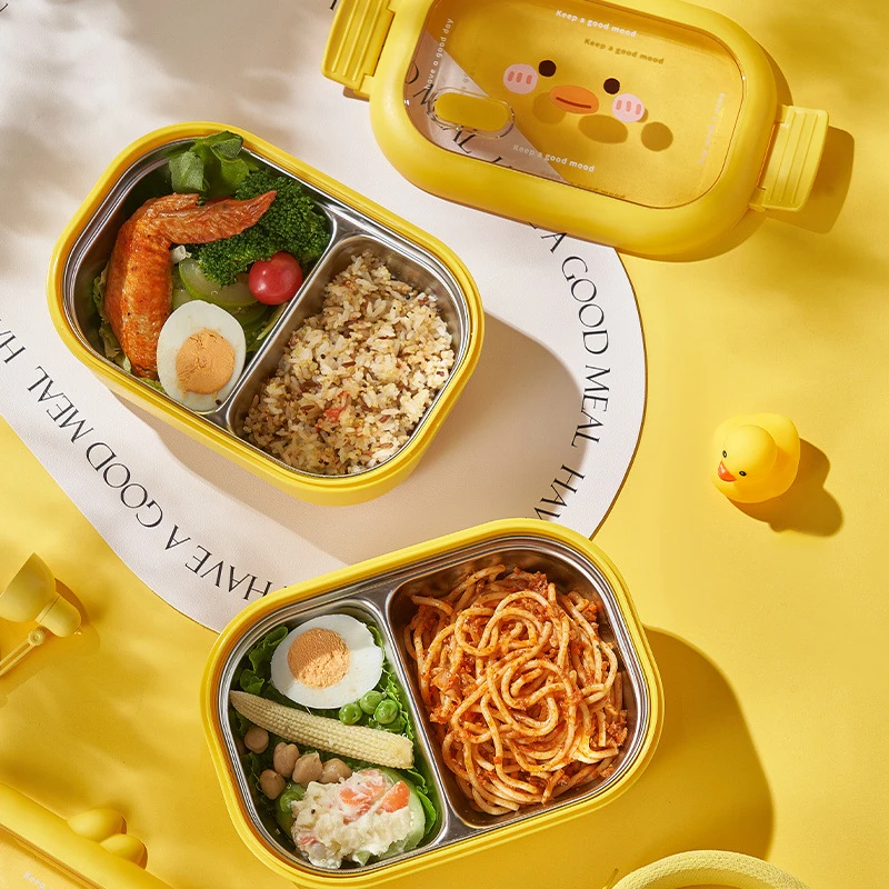 小黄鸭不锈钢保温饭盒小学生专用分隔食品级儿童分格便当餐盒上班