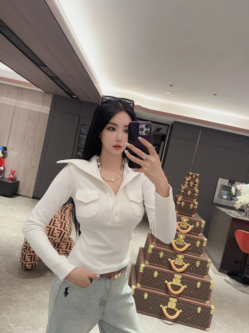 DOUWU【极简人生】黑灰粉三色胸兜大翻领排扣上衣SY12966