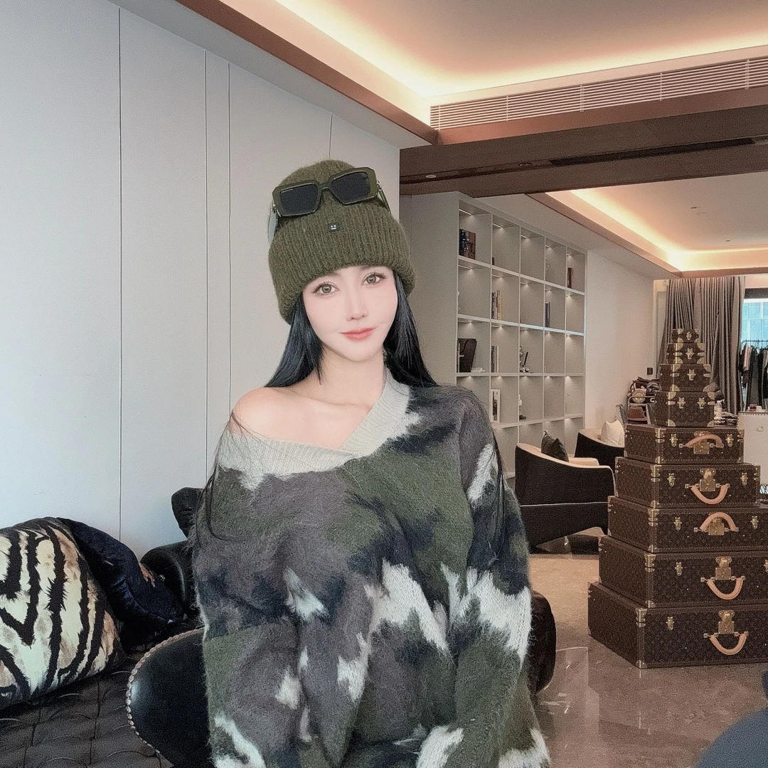 DOUWU【迷彩人生】迷彩V领长袖上衣SY12769