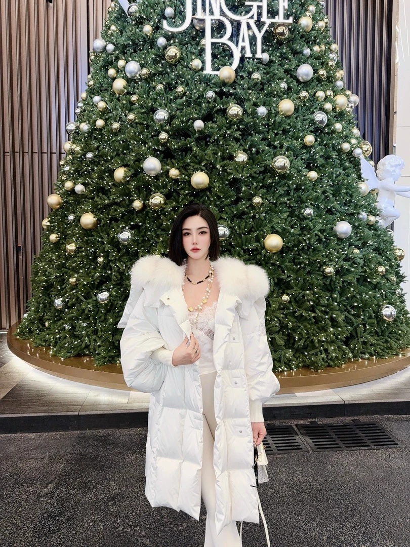 DOUWU【冬日恋歌】黑蓝粉三色拉链连帽毛毛长款YR外套WT11396