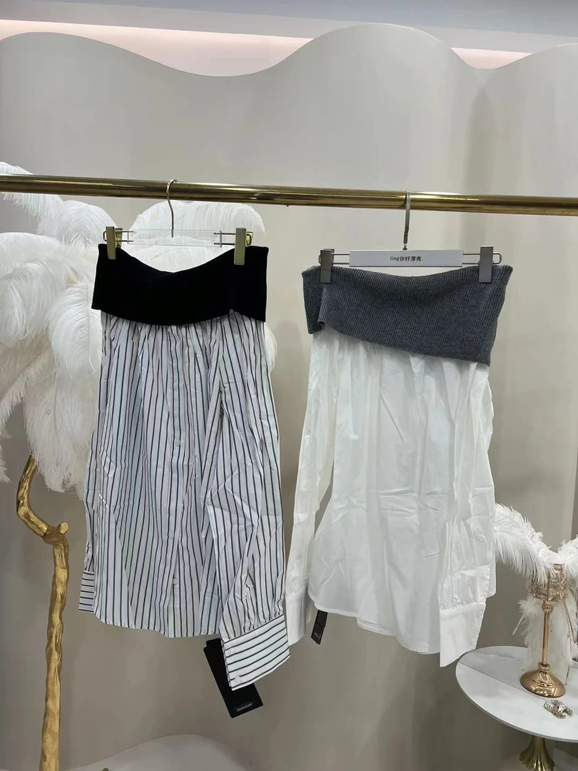 DUOMI-孤品C02-白色条纹两色上衣