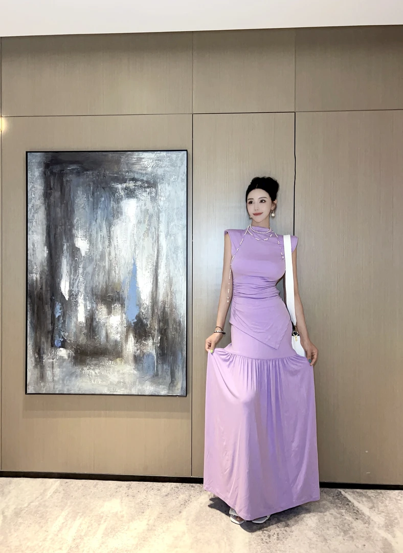 SNLNIE-DOUWU【梦幻公主】黑紫两色小高领垫肩砍袖上衣半裙TZ12126