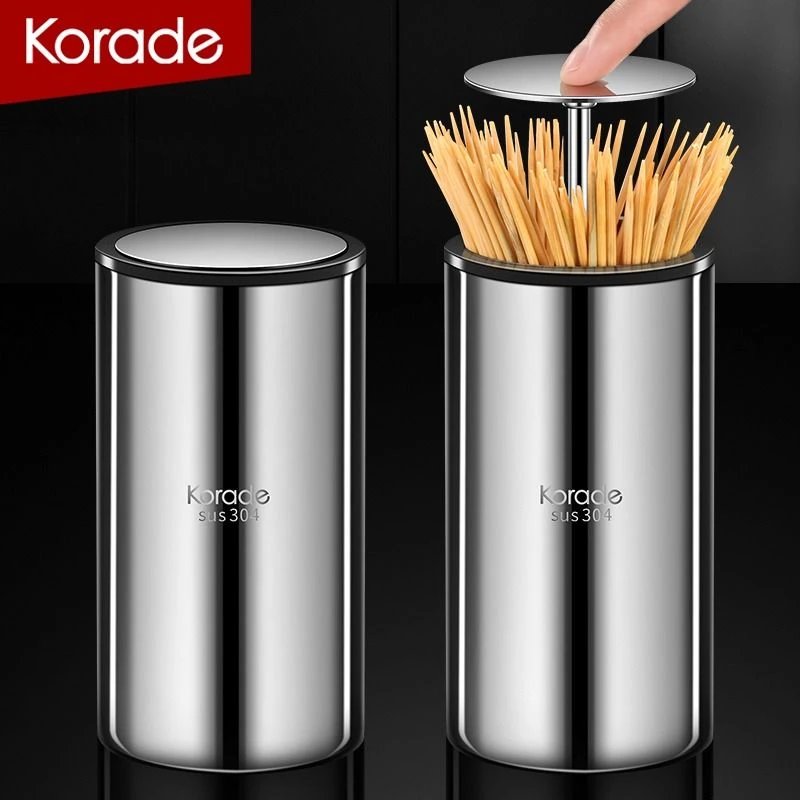 一键按压式牙签筒304不锈钢新款牙签盒家用高颜值便携密封牙签罐