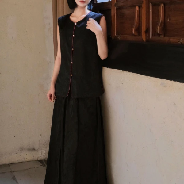 【四時合序】提花人丝马面裙松紧腰中式半裙半身长裙