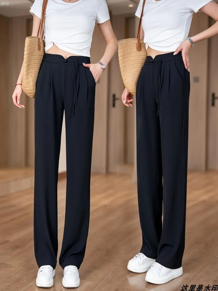 新中式国风休闲西装夏季新款高腰窄版百搭薄款垂坠感直筒裤#6820