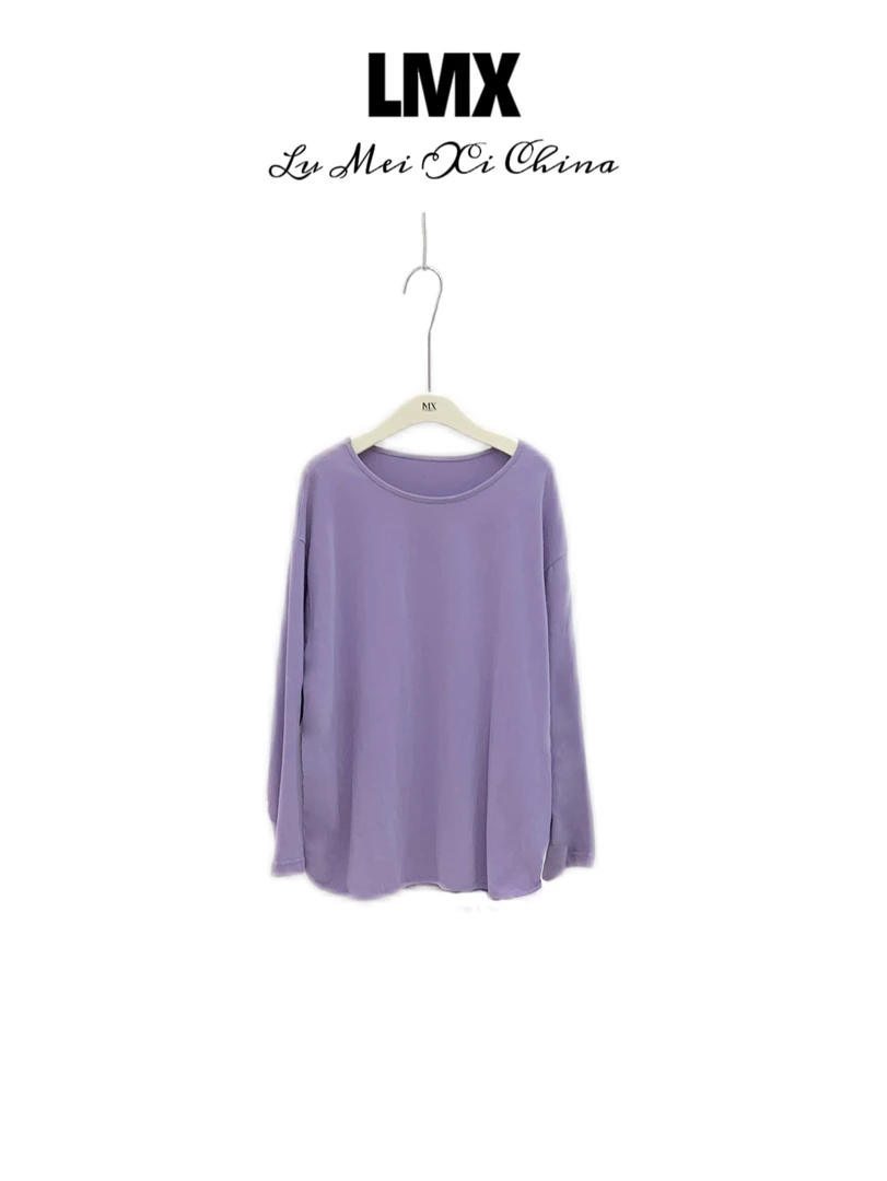 ZX 秋冬新款时尚百搭休闲长袖T恤宽松纯色打底上衣MX16