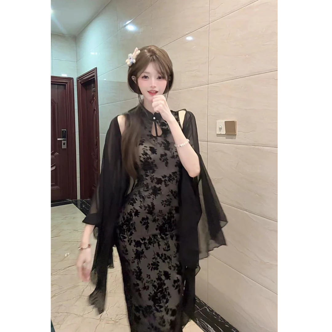 白白【琴瑟】【轻柔手洗】【有开衫】小众设计感蕾丝旗袍SBBSX404470