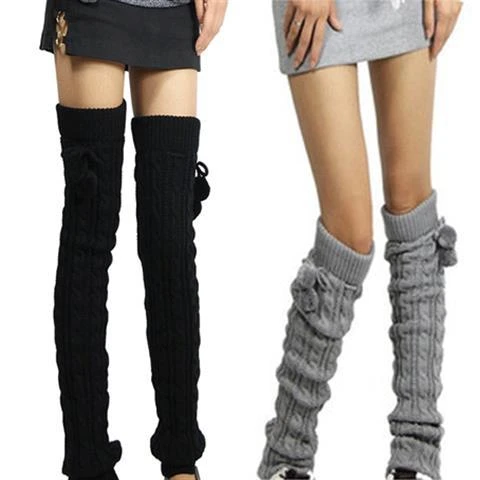 秋冬加厚女过膝袜显瘦毛线脚腿袜套靴套鞋套堆堆袜子长袜套高筒袜