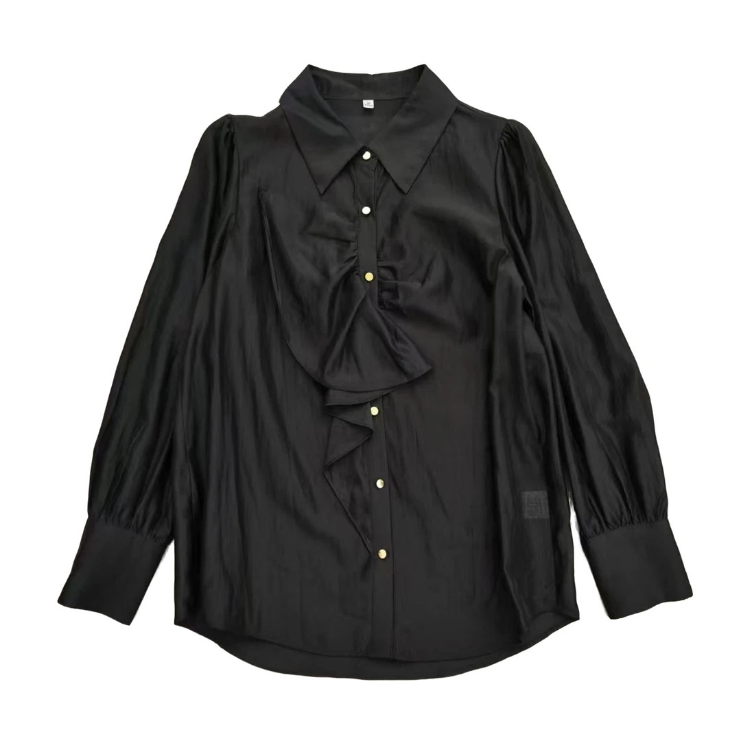 067女士衬衫荷叶边春夏秋冬轻薄透气小众洋气时尚百搭