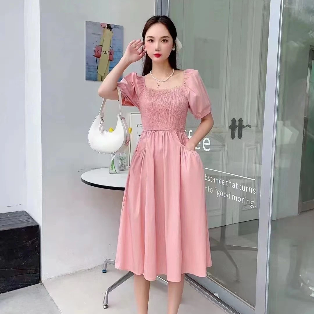 （韩系洋气连衣裙）显白粉色系！自留款休闲韩系显瘦连衣裙