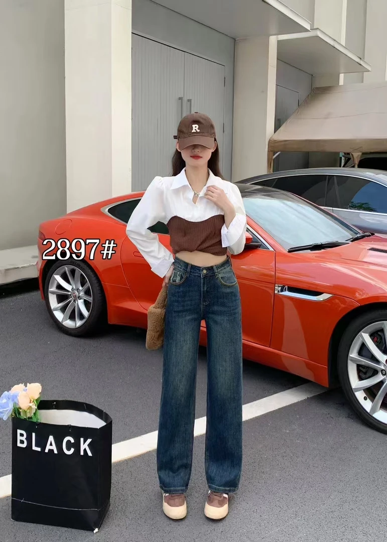 68297款～（复古蓝）早秋新款窄版型直筒牛仔裤