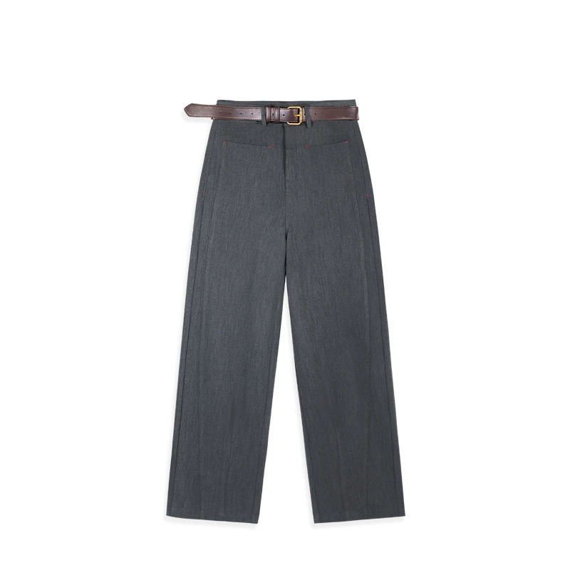 【LIbaibai】（送腰带）春秋新款高腰显瘦直筒休闲裤BB-1077