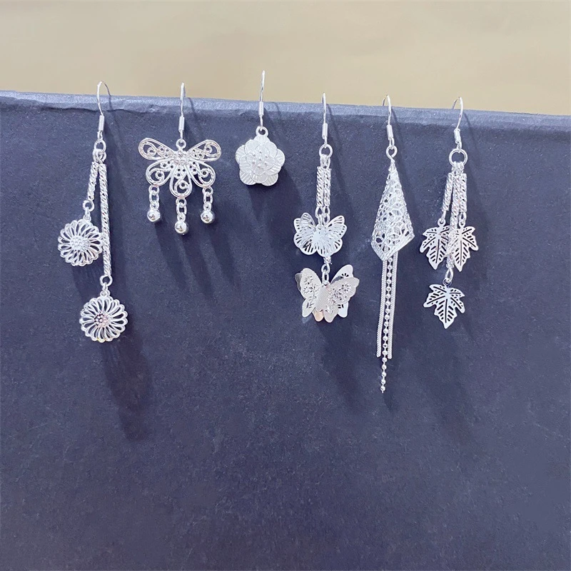 合金耳饰 民族风耳环简约短款轻巧小耳坠枫叶蝴蝶流苏链条耳环