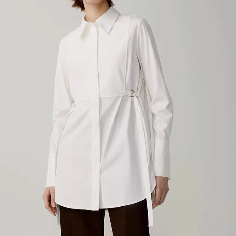 Z-15  白色两侧收腰精梳棉质衬衫