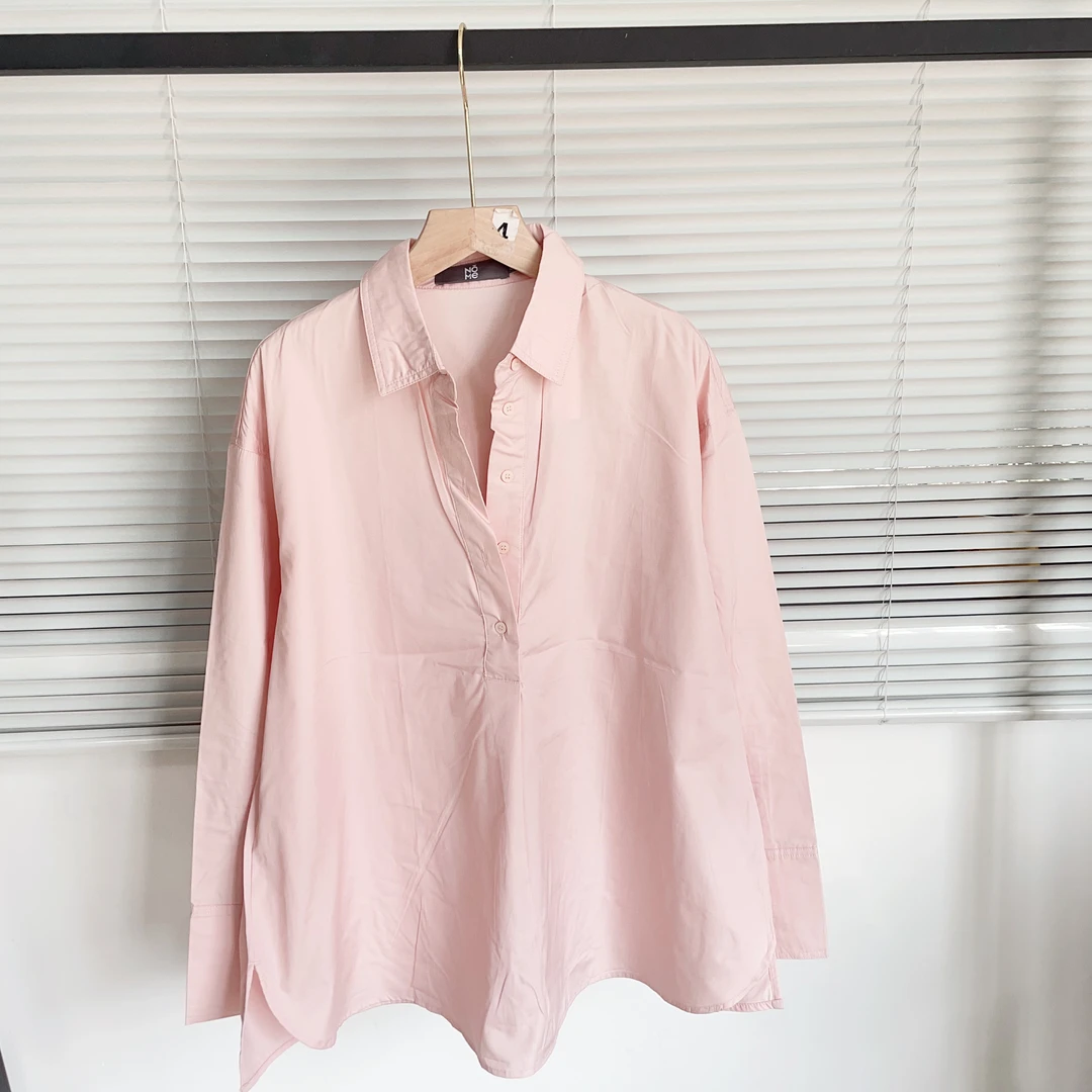 D233  粉色衬衣套头大版衬衫