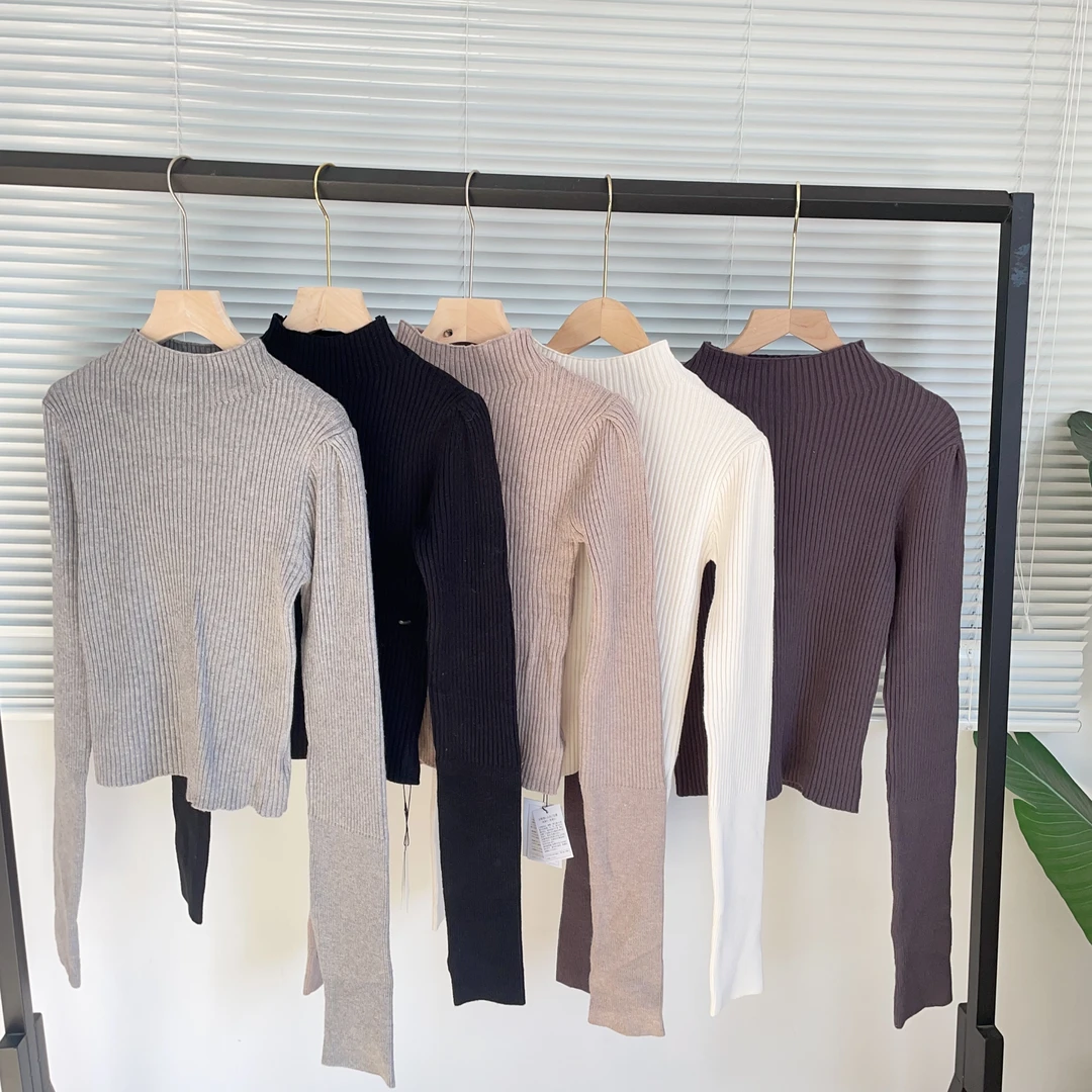 F213  四色基础款带坑条基础逃离款休闲针织打底衫