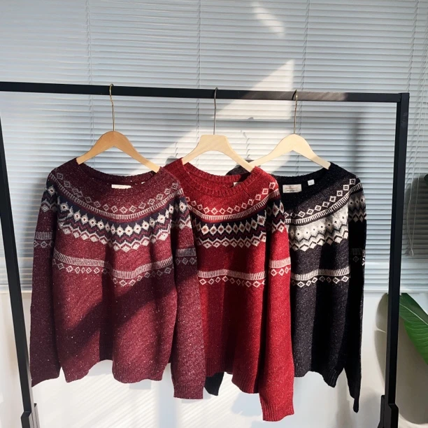 I121 费尔岛7色圆领复古休闲针织毛衣