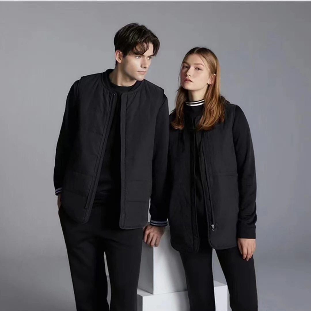 三色韩男女款圆领中长款休闲棉衣马甲