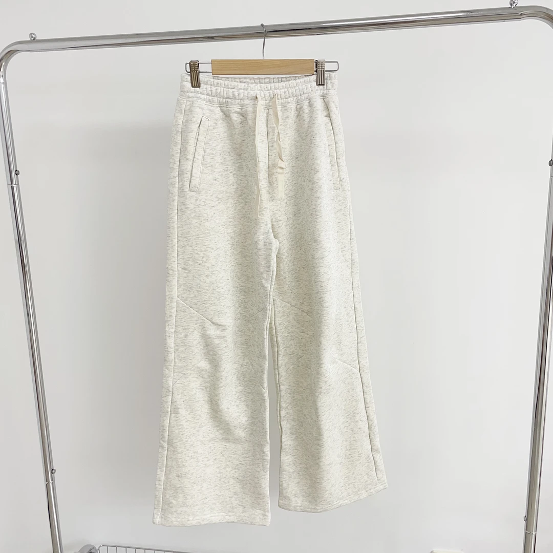 K233  膝盖设计加绒花灰色运动裤