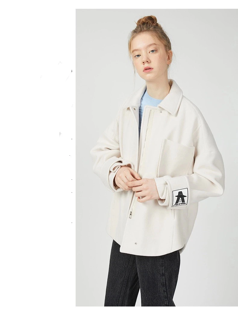 E122 棉羊毛圆弧下摆翻领休闲外套（部分袖口无标）