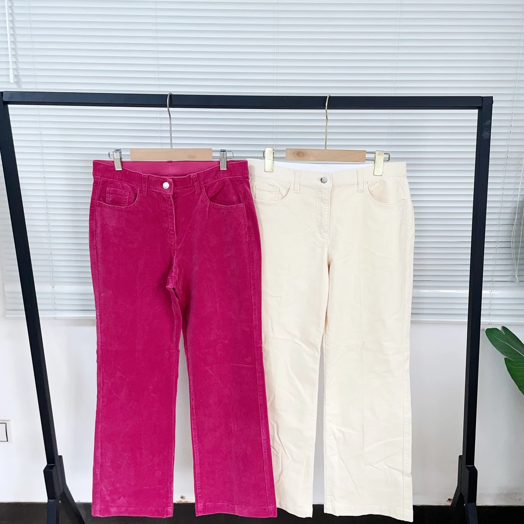 T133 厚实条绒带弹力高腰秋冬休闲裤