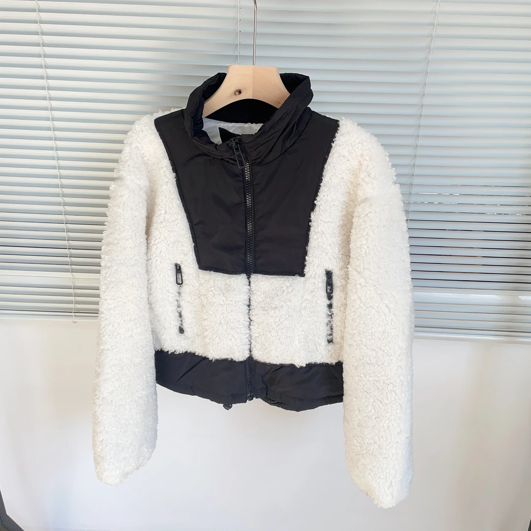 K121 立领黑白拼接绒面宽松休闲毛绒外套