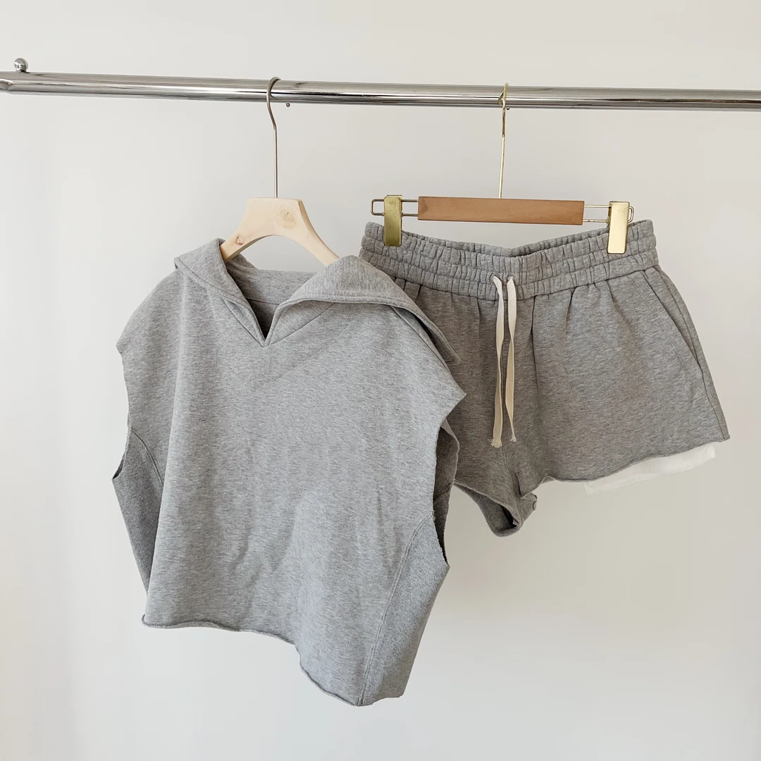 P212 加绒马甲短款灰色休闲套装分开售