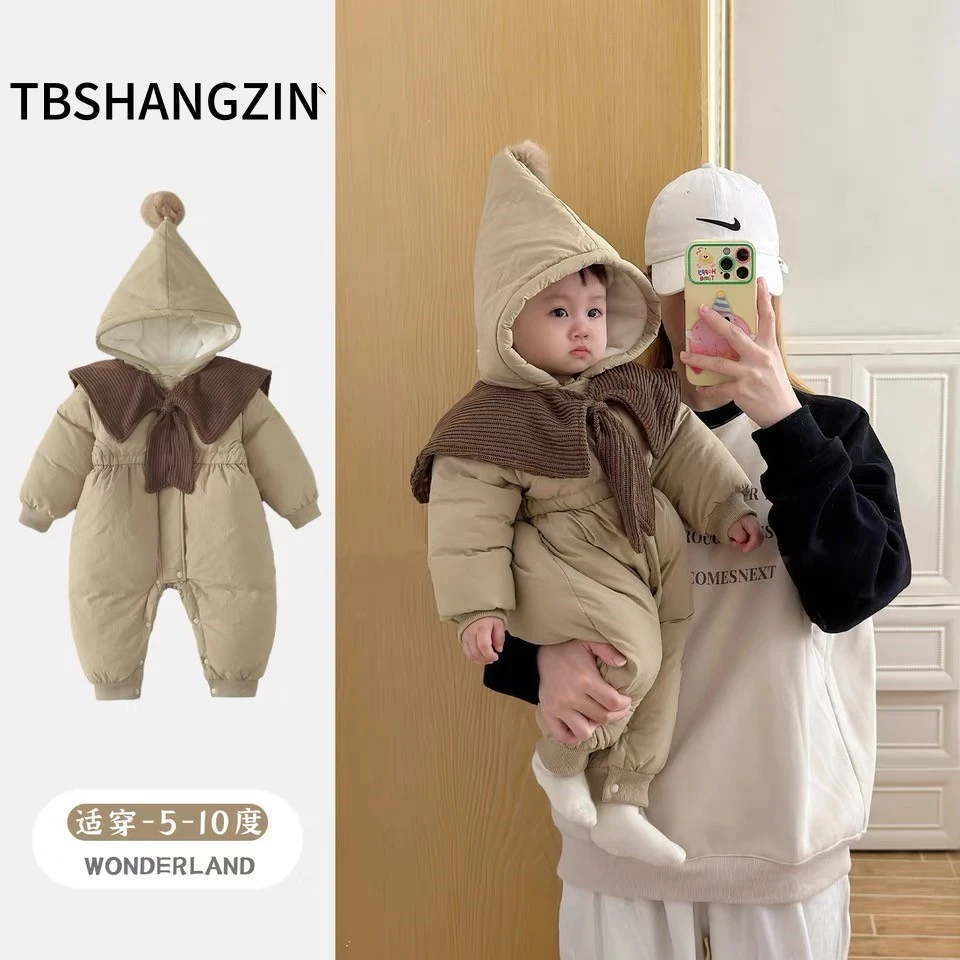 2025新款婴幼儿男女宝宝连体衣超萌加绒夹棉连帽哈衣冬季外出棉服