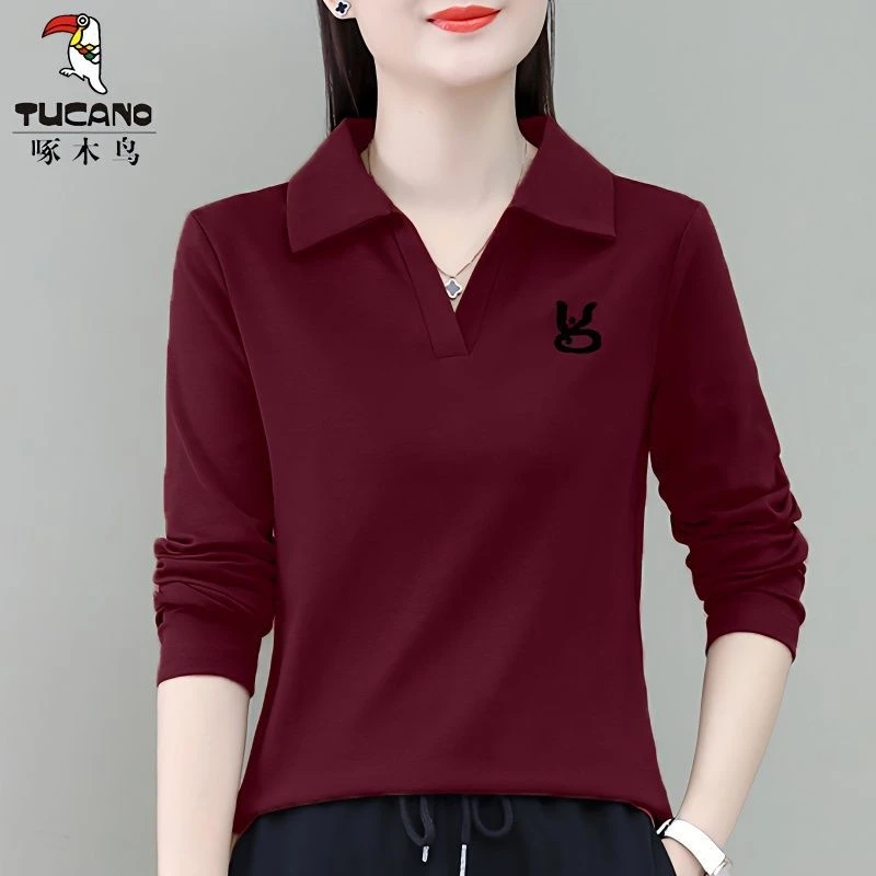 2024秋季新款长袖减龄气质t恤女设计感上衣百搭翻领polo衫雅丹风