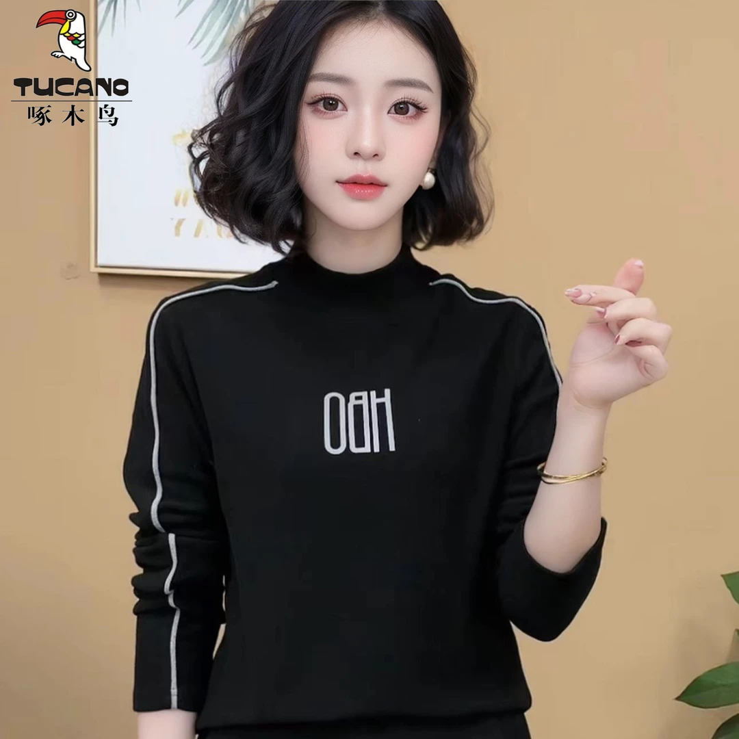 啄木鸟2024年新款时髦秋冬德绒百搭保暖打底衫时尚半高领减龄上衣