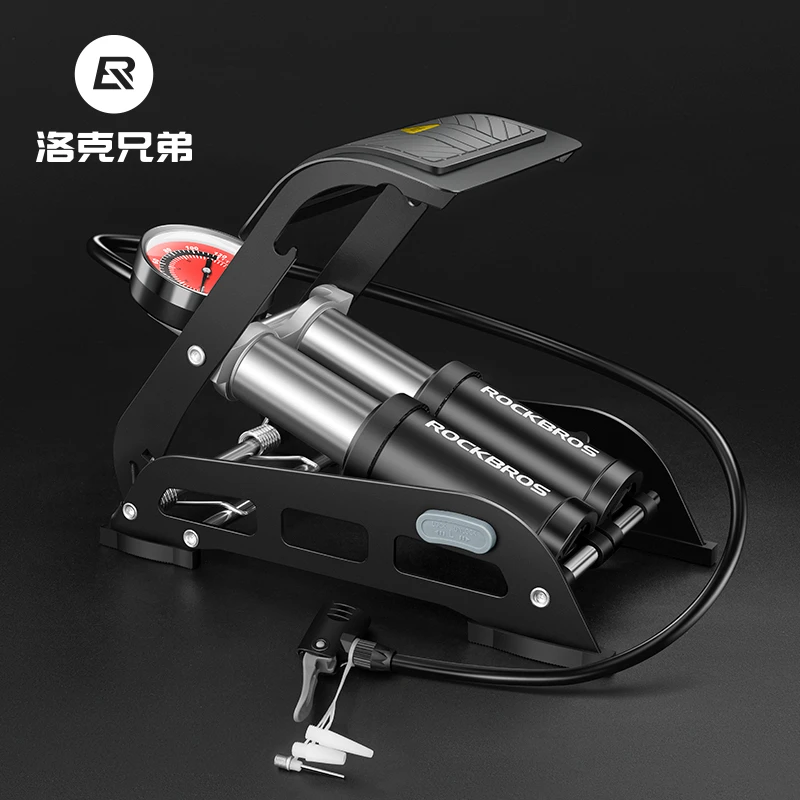 洛克兄弟高压打气筒脚踩便携式电瓶车摩托车自行车家用汽车充气泵