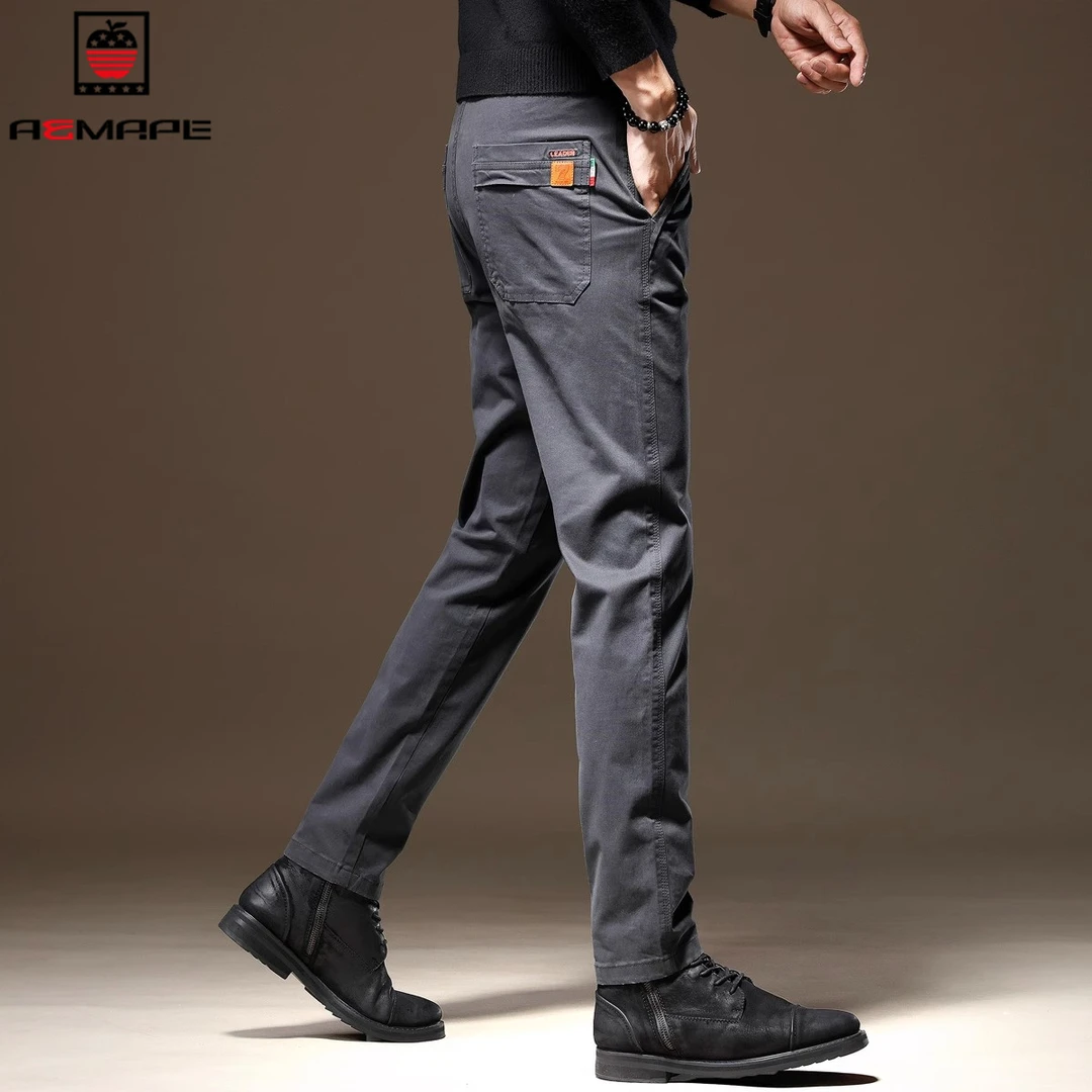 AEMAPE秋季新款纯棉舒适高端休闲裤子男弹力修身直筒商务百搭西裤