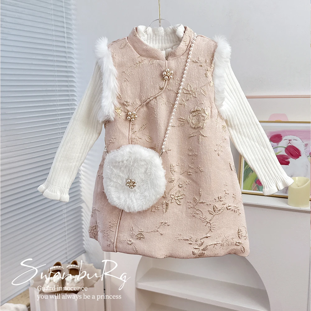 【Y.Y020】冬季新款女童国风文艺儿童连衣裙中式复古两件套拜年服