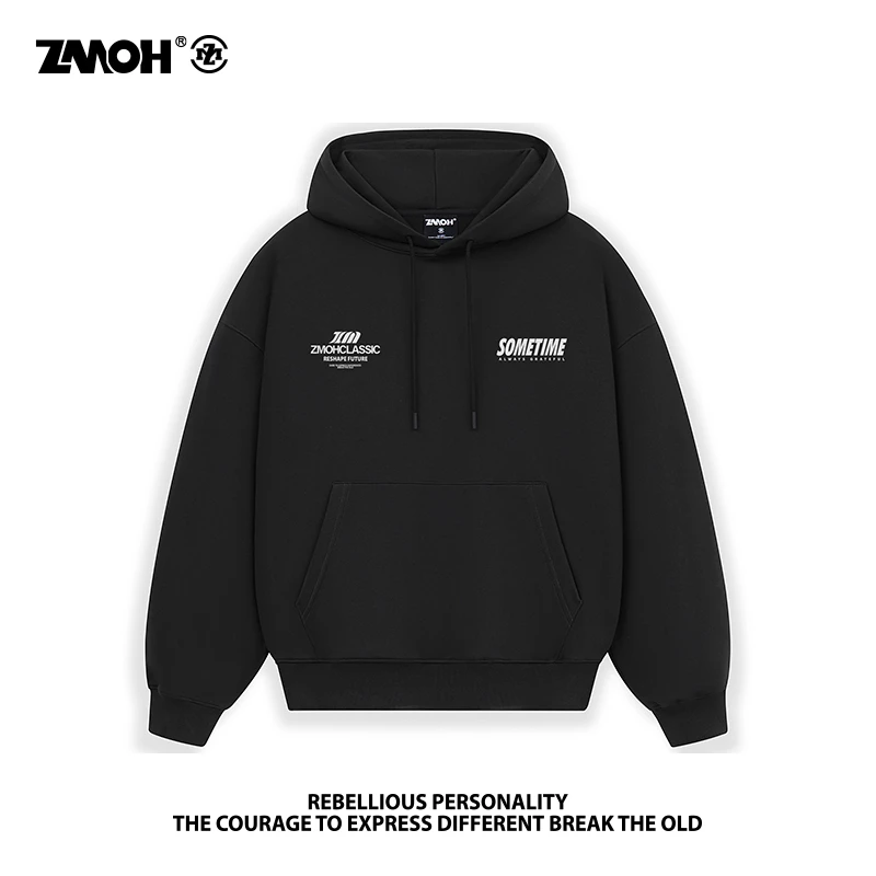 ZMOH运动燃系列连帽卫衣秋冬美式重磅嘻哈字母休闲印花男女同款