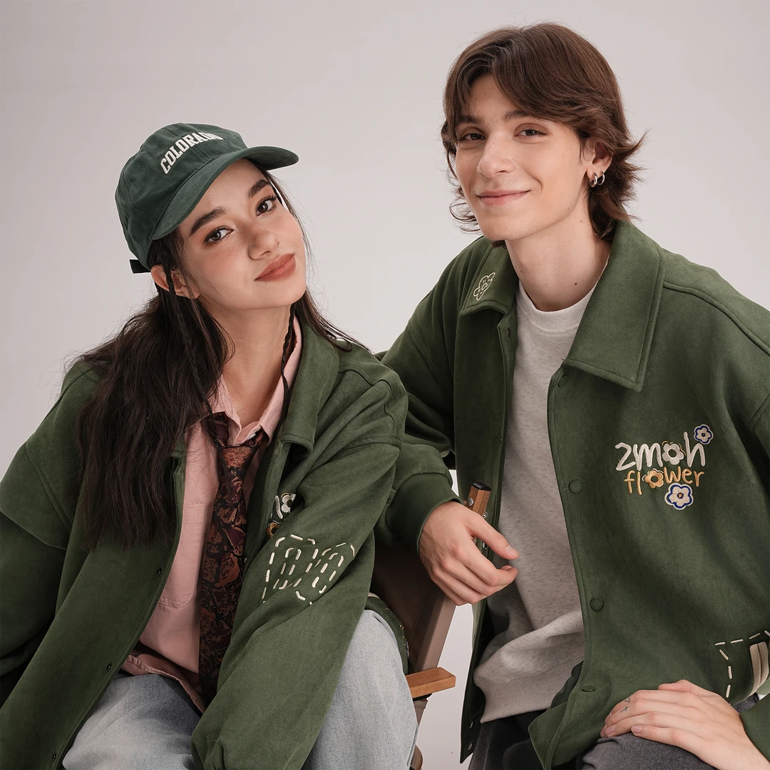 重磅轻奢ZMOH冬季保暖加棉加厚棉服美式刺绣仿麂皮绒宽松棉袄外套