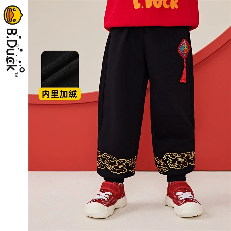B.Duck小黄鸭儿童针织裤冬季男童新年款中国风加绒长裤 BF5463052